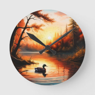 Horloge Ronde Lever de soleil sur le lac