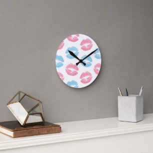 Horloge Ronde Lèvres bleues et roses Motif, Baguette à lèvres, B