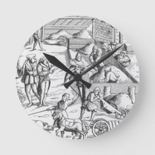 Horloge Ronde L'extraction des métaux, après une gravure sur