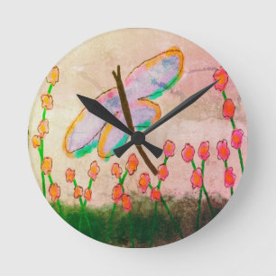 Horloge Ronde Libellule funky Art abstrait