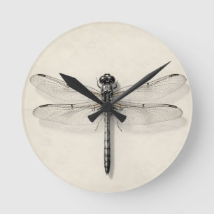 Horloge Ronde Libellule Métallique Détail Vintage Entomologique