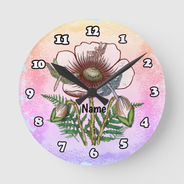Horloge Ronde Libellule Pâle Poppy  (Recto)