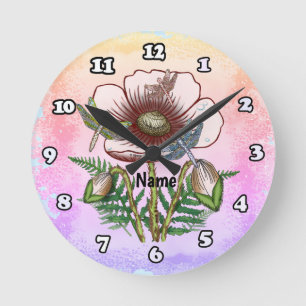 Horloge Ronde Libellule Poppy Pâle