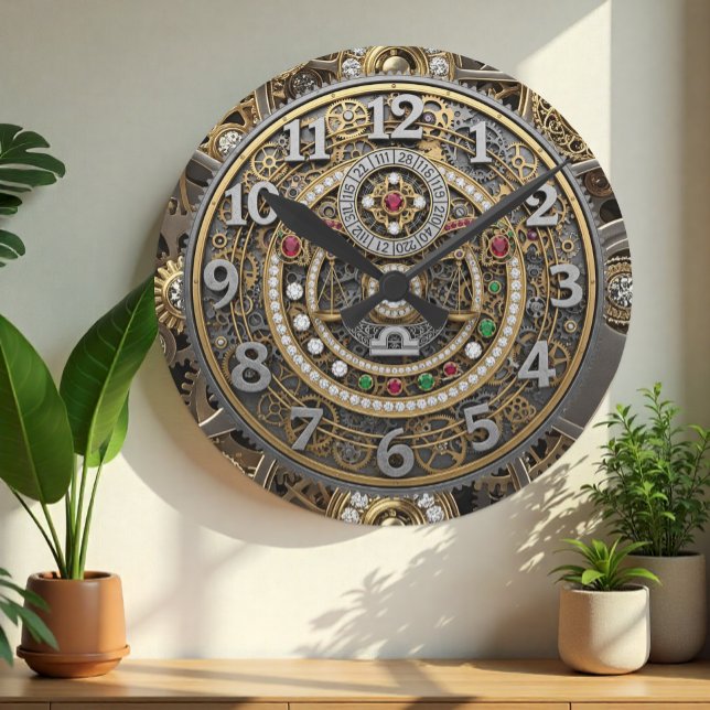 Horloge Ronde Libra Horloge, Zodiac, Steampunk, pierres précieus (Libra - Zodiac Sign Wall Clock)