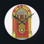 Horloge Ronde Librairie<br><div class="desc">Faites glisser des pièces dans le juke-box,  choisissez vos morceaux préférés et dansez la nuit. Un grand design dynamique sur les cadeaux pour les amis ou la famille qui sont désespérément rétro!</div>