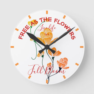 Horloge Ronde Libre comme Fleurs Jaune Orange Ginkgo Feuilles