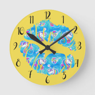 Horloge Ronde LICENOR Iridescent Aqua Feuille Métallisé BAISER L