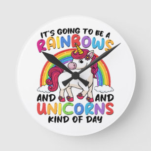 Horloge Ronde Licorne Arc-en-ciel Mignonne Drôle