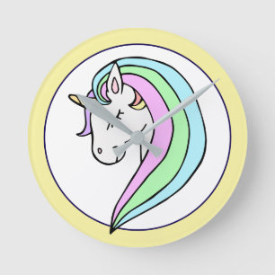 Horloge Ronde Licorne Arc-en-ciel Pastel