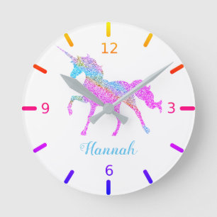 Horloge Ronde Licorne Magique Pailletée Colorée