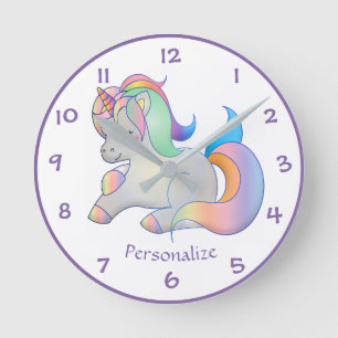 Horloge Ronde Licorne Pastel Rêve Arc-en-Ciel Design Fantastique
