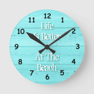 Horloge Ronde Life is better at the beach wood panel wall clock