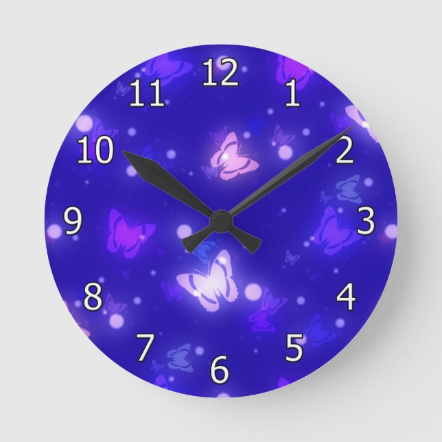 Horloge Ronde Light Glow Butterflies Dark Blue Design (Recto)