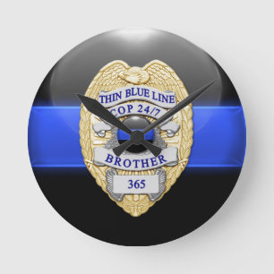 Horloge Ronde Ligne bleue mince