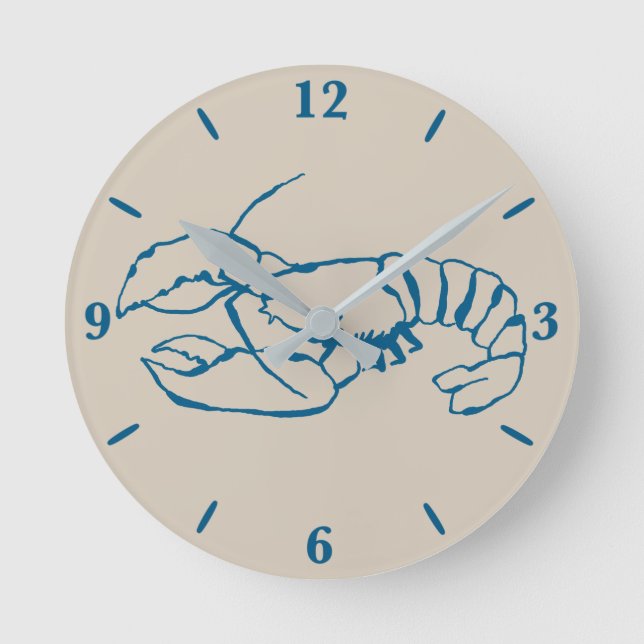 Horloge Ronde Ligne De Homard Bleu Dessin Sur Plage De Sable Cou (Recto)