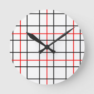Horloge Ronde Lignes de grille noire rouge Conception de plis