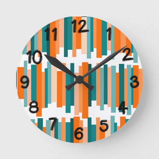 Horloge Ronde Lignes décalées - Turquoise et orange (Recto)