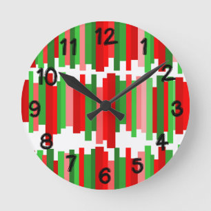 Horloge Ronde Lignes découpées - Rouge et vert