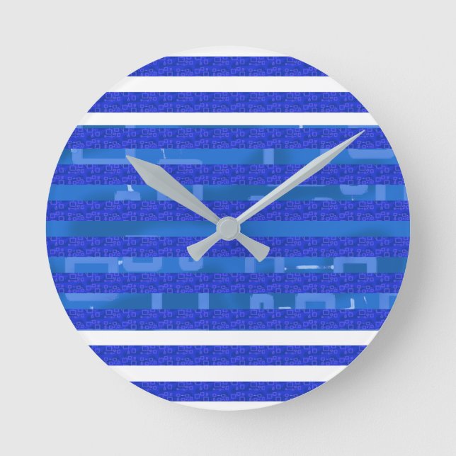 Horloge Ronde Lignes géométriques bleu blanc cool (Recto)