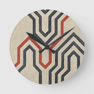 Horloge Ronde Lignes graphiques orange et bleu