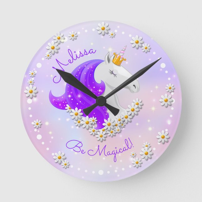 Horloge Ronde Lilac et Purple Unicorn Princess Nurserom (Recto)