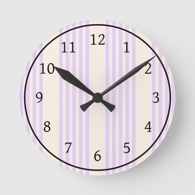 Horloge Ronde Lilac violet et beige cinq bandes motif (Recto)