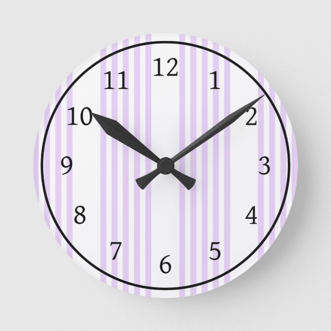Horloge Ronde Lilac violet et blanc cinq bandes motif (Recto)