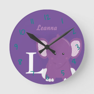 Horloge ronde lilas personnalisée pour bébé