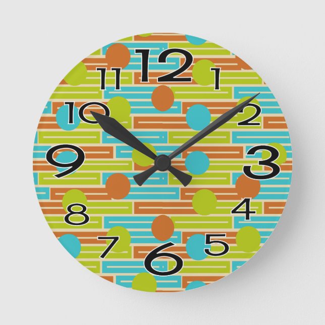 Horloge Ronde Lime Green, Cinnamon Brown, Rectangles Turquoise (Recto)