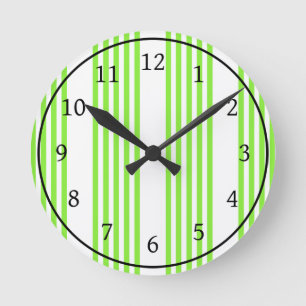 Horloge Ronde Lime vert et blanc cinq bandes motif