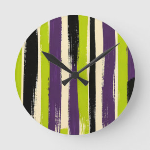 Horloge Ronde Lime Vert Violet Noir Pinceau Gras Vertical