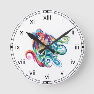 Horloge Ronde Lion d'aquarelle arc-en-ciel