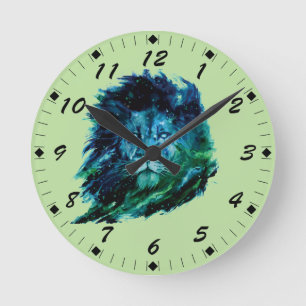 Horloge Ronde Lion D'Aquarelle Majestueux Dans Le Ciel Nocturne