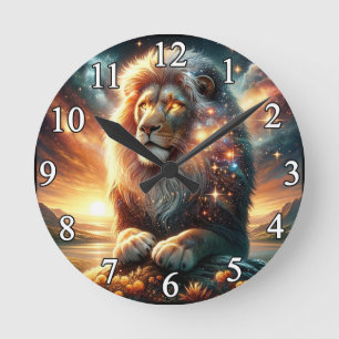 Horloge Ronde Lion Galaxie Espace Cosmique Leo Force Astrologie 
