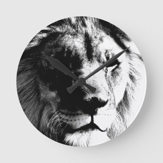 Horloge Ronde Lion noir et blanc (Recto)