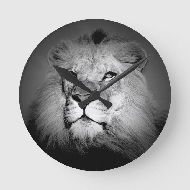 Horloge Ronde Lion noir et blanc (Recto)