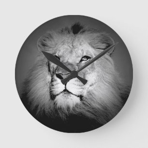 Horloge Ronde Lion noir et blanc