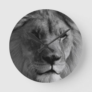 Horloge Ronde Lion noir et blanc