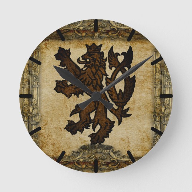 Horloge Ronde Lion rampant héraldique personnalisé (Recto)