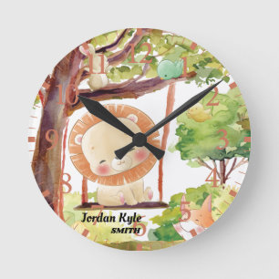 Horloge Ronde Lion, Renard, Lapin et Oiseaux Brut Nature