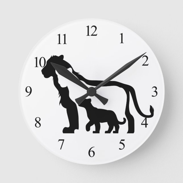 Horloge Ronde Lions noirs et blancs (Recto)