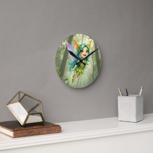 Horloge Ronde Liora la fée de la forêt –Compagne féerique enchan