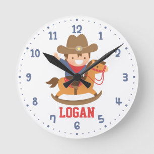 Horloge Ronde Little Cowboy on Rocking Horse Boys Wall Decor
