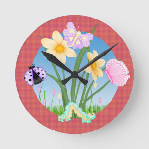 Horloge Ronde Little mignon Bugs Papillon Caterpillar LadyBug