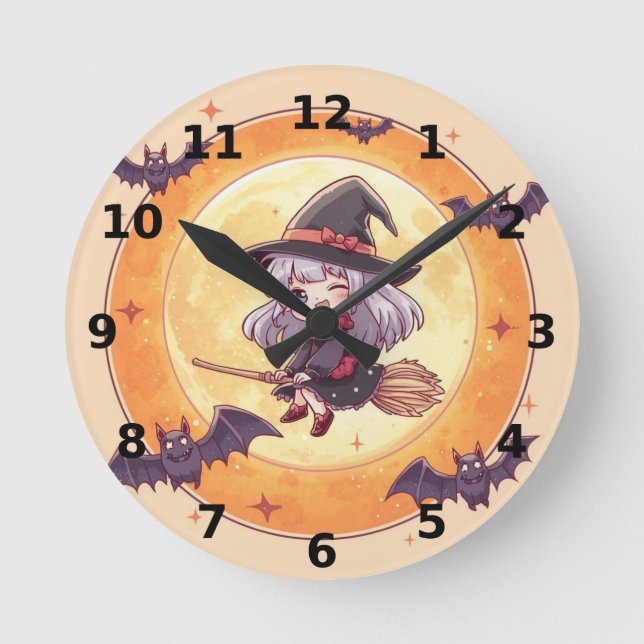Horloge Ronde Little Witch Halloween Wall Clock (Recto)