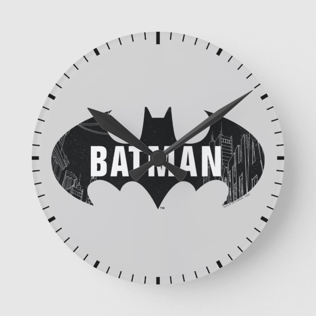 Horloge Ronde Logo Bat Avec Gotham Etching (Recto)