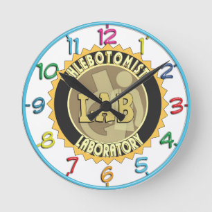 HORLOGE RONDE LOGO DE LABORATOIRE DE PHLEBOTOMIE BADGE