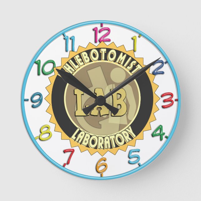HORLOGE RONDE LOGO DE LABORATOIRE DE PHLEBOTOMIE BADGE (Recto)
