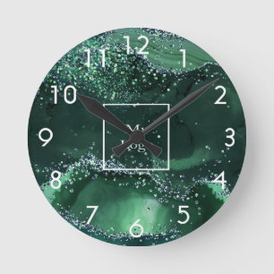 Horloge Ronde Logo de l'entreprise marbre vert agate