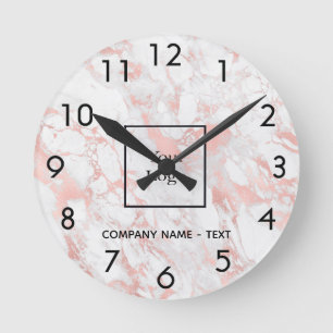 Horloge Ronde Logo de l'entreprise rose en marbre or